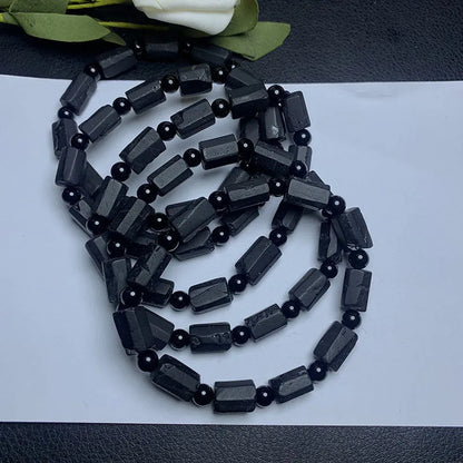 Natural black tourmaline rough stone bracelet with 10mm size and approximately 8.5-9mm beads