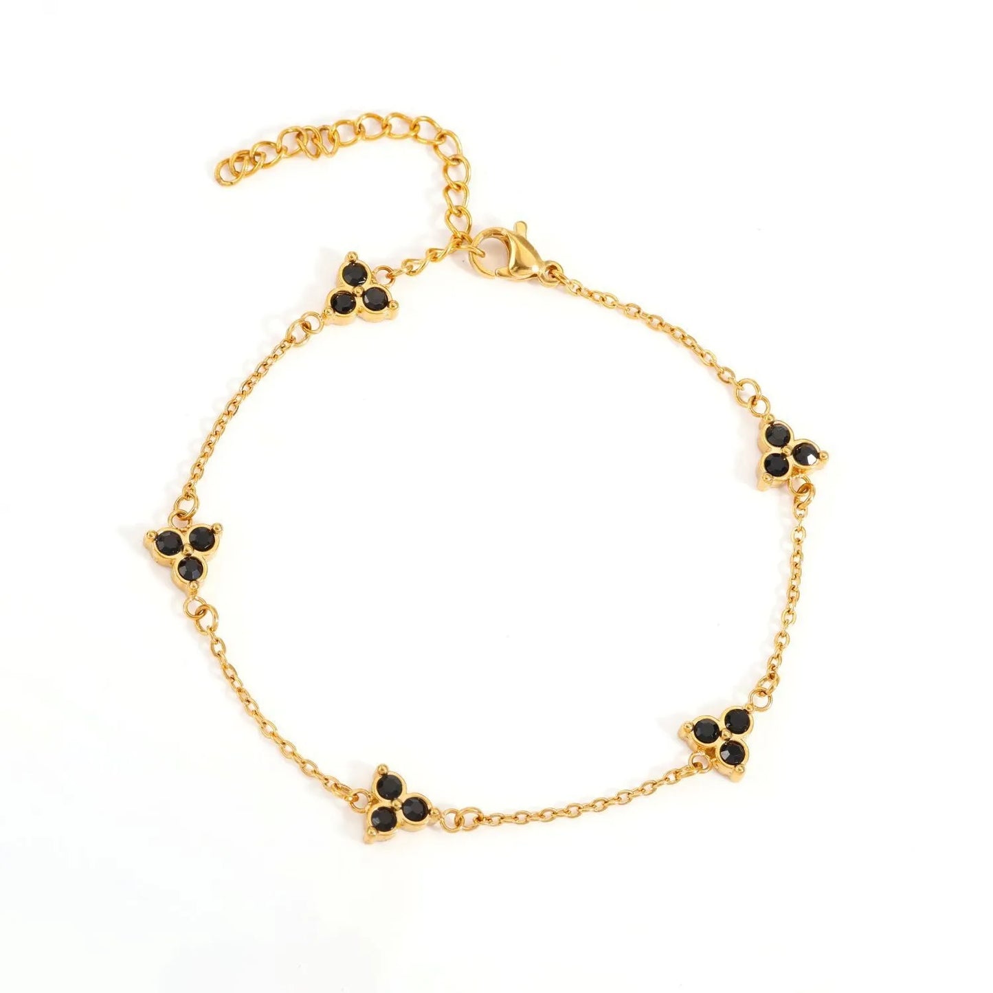 Women's stainless steel three diamond geometric triangular bracelet in gold finish with white zircon gemstones