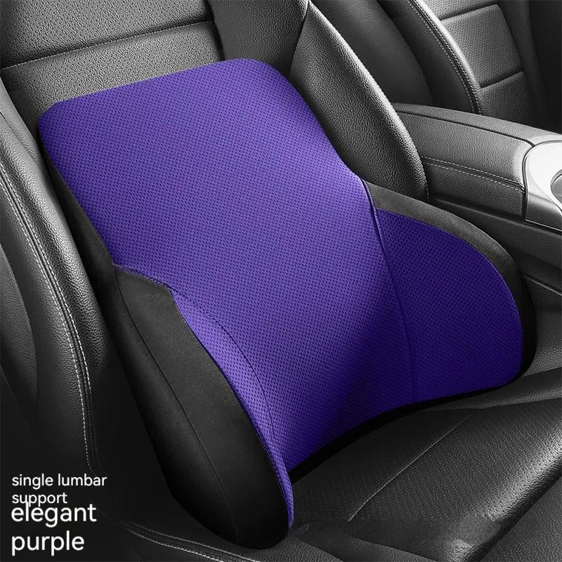 Memory foam car lumbar support pillow and matching headrest in knitted fabric with latex filler