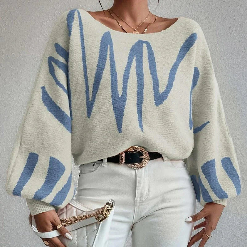 Stylish women's lantern-sleeve pullover sweater in various colours