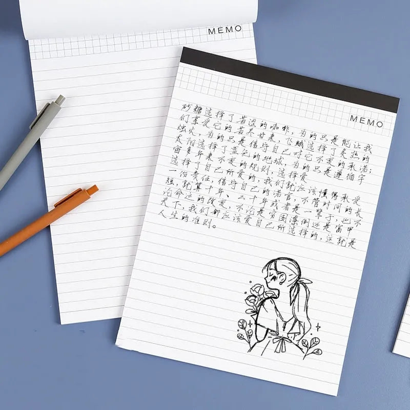 A4 tearable notebook showing grid paper pages and wireless adhesive binding for clean sheet removal