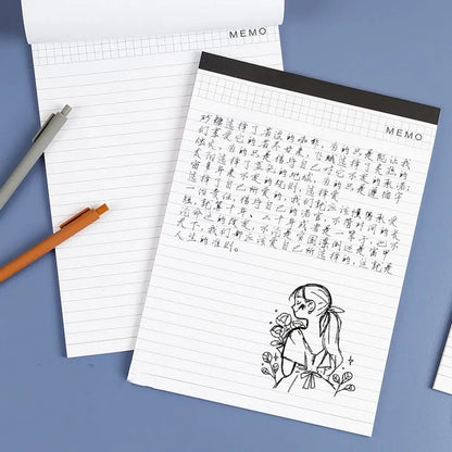 A4 tearable notebook showing grid paper pages and wireless adhesive binding for clean sheet removal