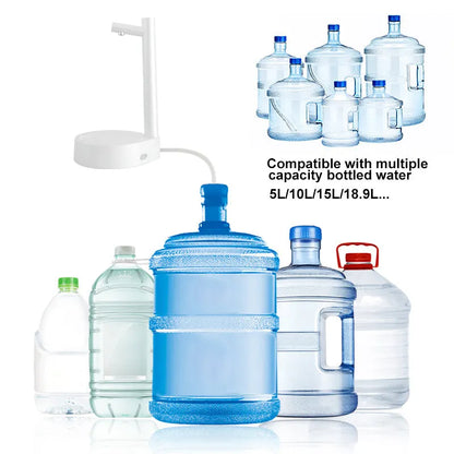 White electric water dispenser pump with USB cable for 5-gallon water bottles on desk