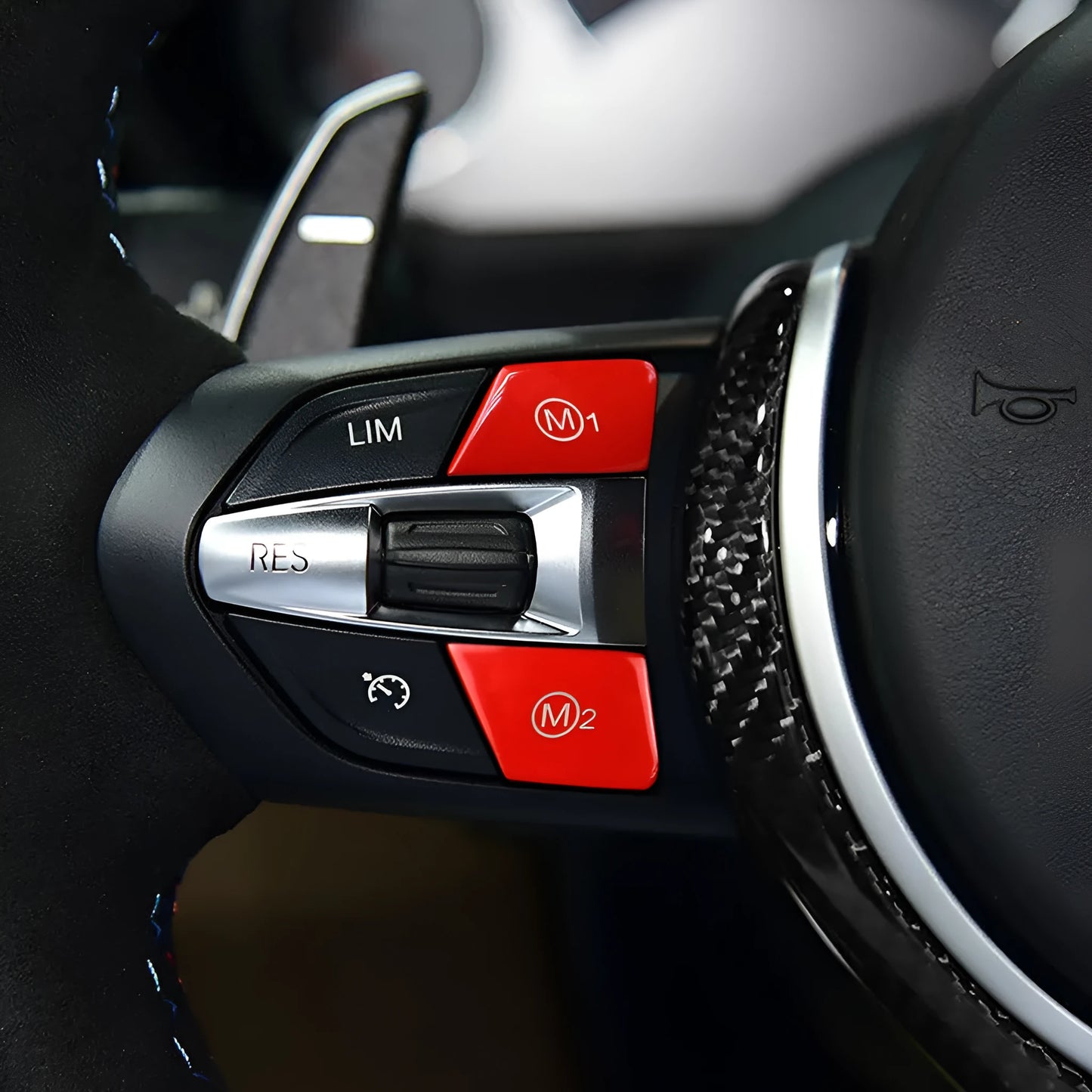 BMW steering wheel M1 M2 mode button accessories in red and blue colour options