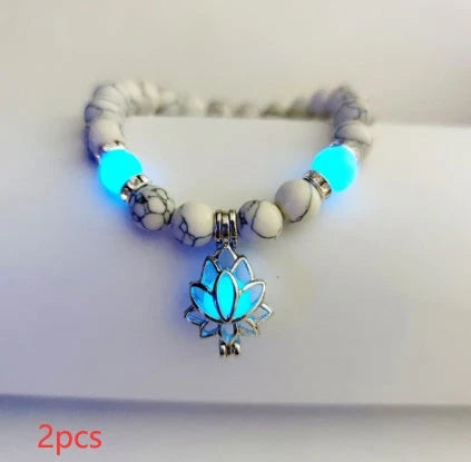 Glow-in-the-Dark Lotus Stone Bracelet with Adjustable Elastic Design for Yoga, Meditation, and Everyday Wear