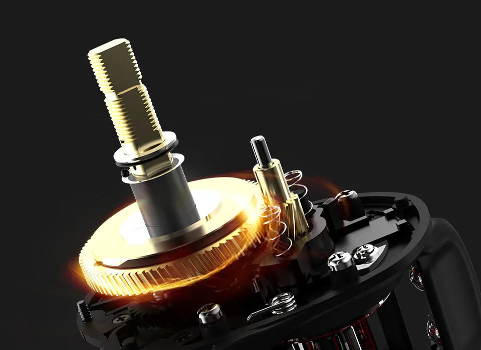Drip wheel fishing reel for lure fishing available in left or right hand wheel models.