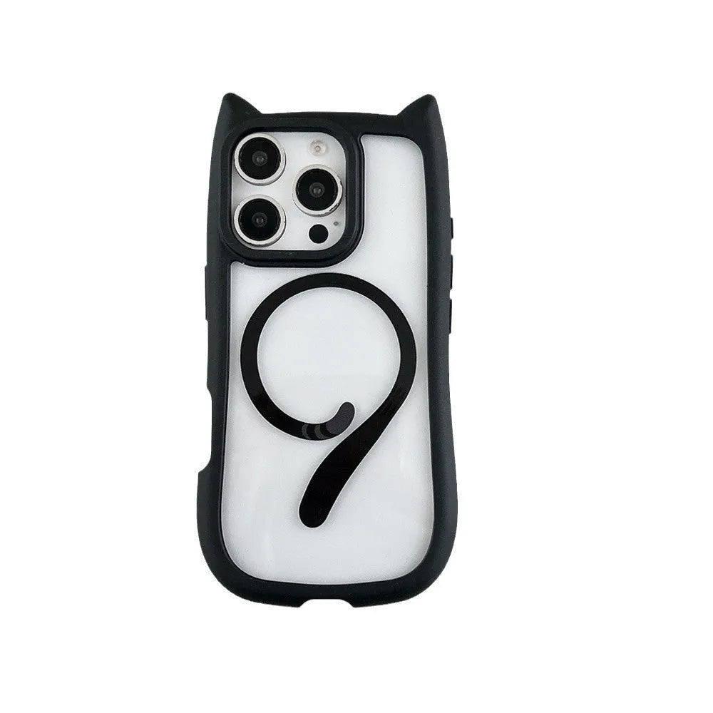 Transparent acrylic TPU phone case with magnetic suction for iPhone 17 series in black, blue, grey, and pink colours