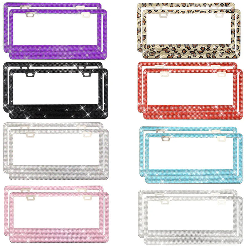 US Standard Stainless Steel License Plate Frame Stick-on Crystals Acrylic Diamond Plate Cover for Vehicles in USA and Canada 310mm x 160mm x 0.8mm