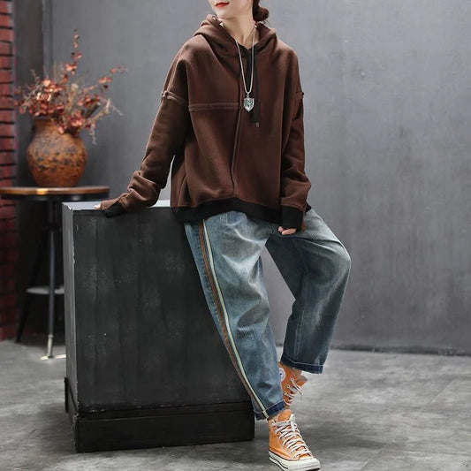 Navy blue cotton patchwork jeans with side stripes, Japan and Korea leisure style
