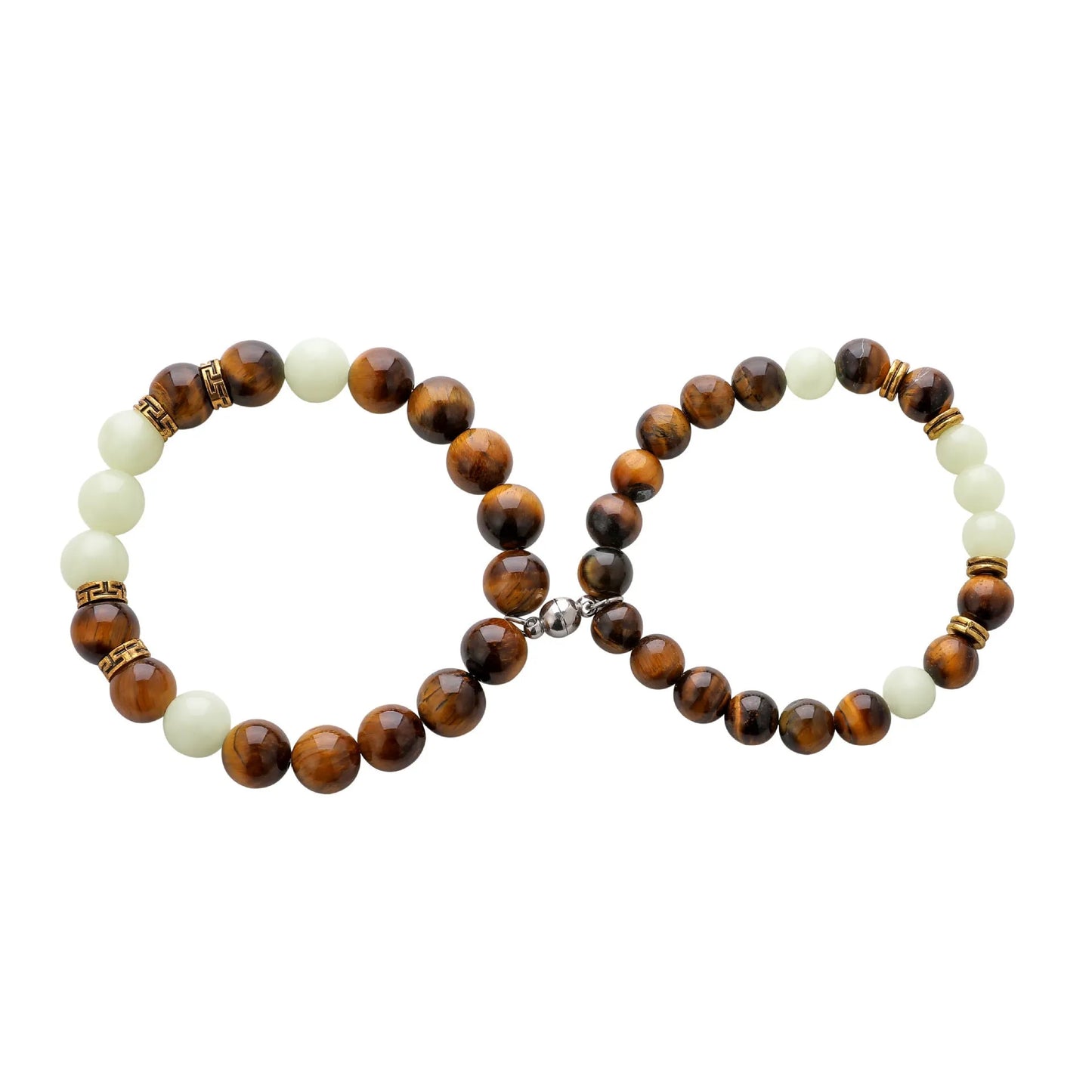 Amber couple bracelet set with geometric patterns in retro style
