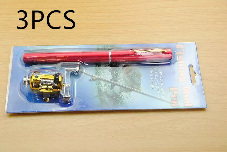 Telescopic drum pen rod fishing gear set for ice fishing in various colors