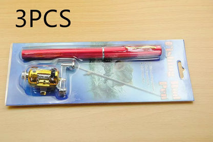 Telescopic drum pen rod fishing gear set for ice fishing in various colors