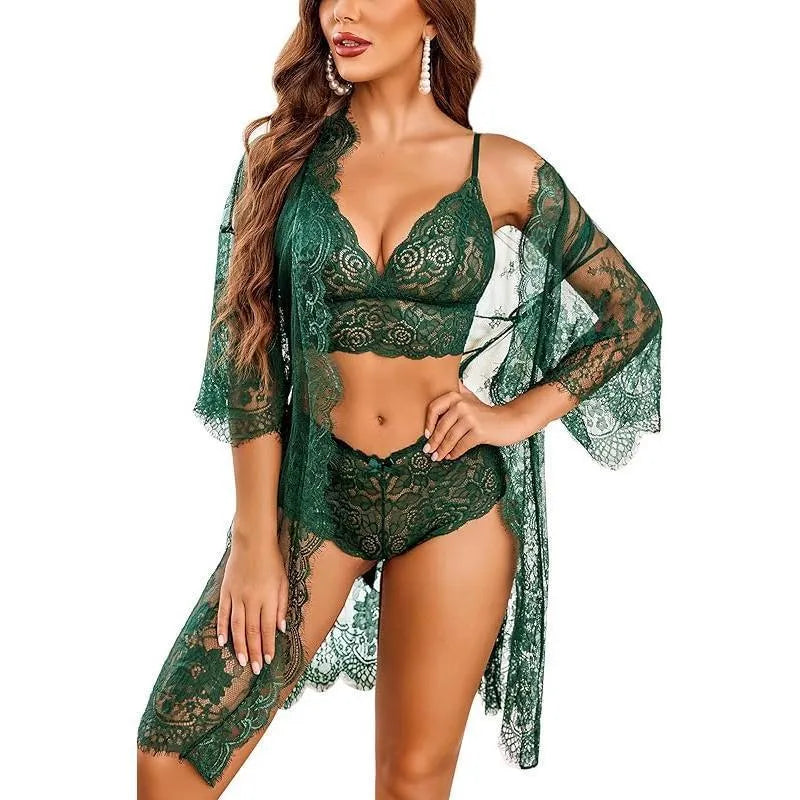 Lace fabric ladies underwear set in apricot colour, available in sizes S to 2XL.