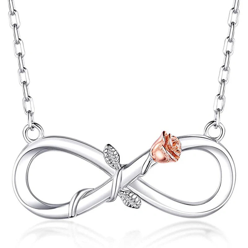 Double Fair Infinity Symbol Rose Necklace in S925 Silver with adjustable perimeter