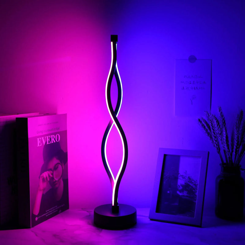 Bedroom desk lamp with aluminium base featuring three-colour dimming button, creative black design for bedroom desktop use with touch dimming in blue and pink options