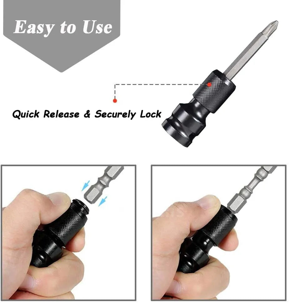 Scaling bit holder with telescopic sleeve and O-ring bolt made from No. 45 steel for socket wrench conversions.