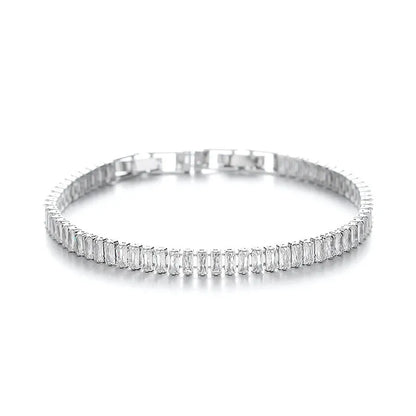 Women's rectangular geometric brass bracelet with full diamond zircon inlay in champagne gold colour