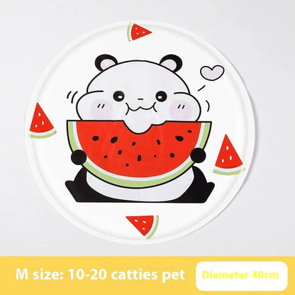 Round pet cooling mat with cartoon designs in 40cm and 50cm sizes for dogs