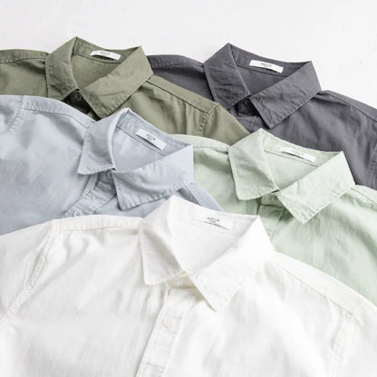 Men's casual short sleeve shirt in pure cotton with loose fit, shown in multiple colour options