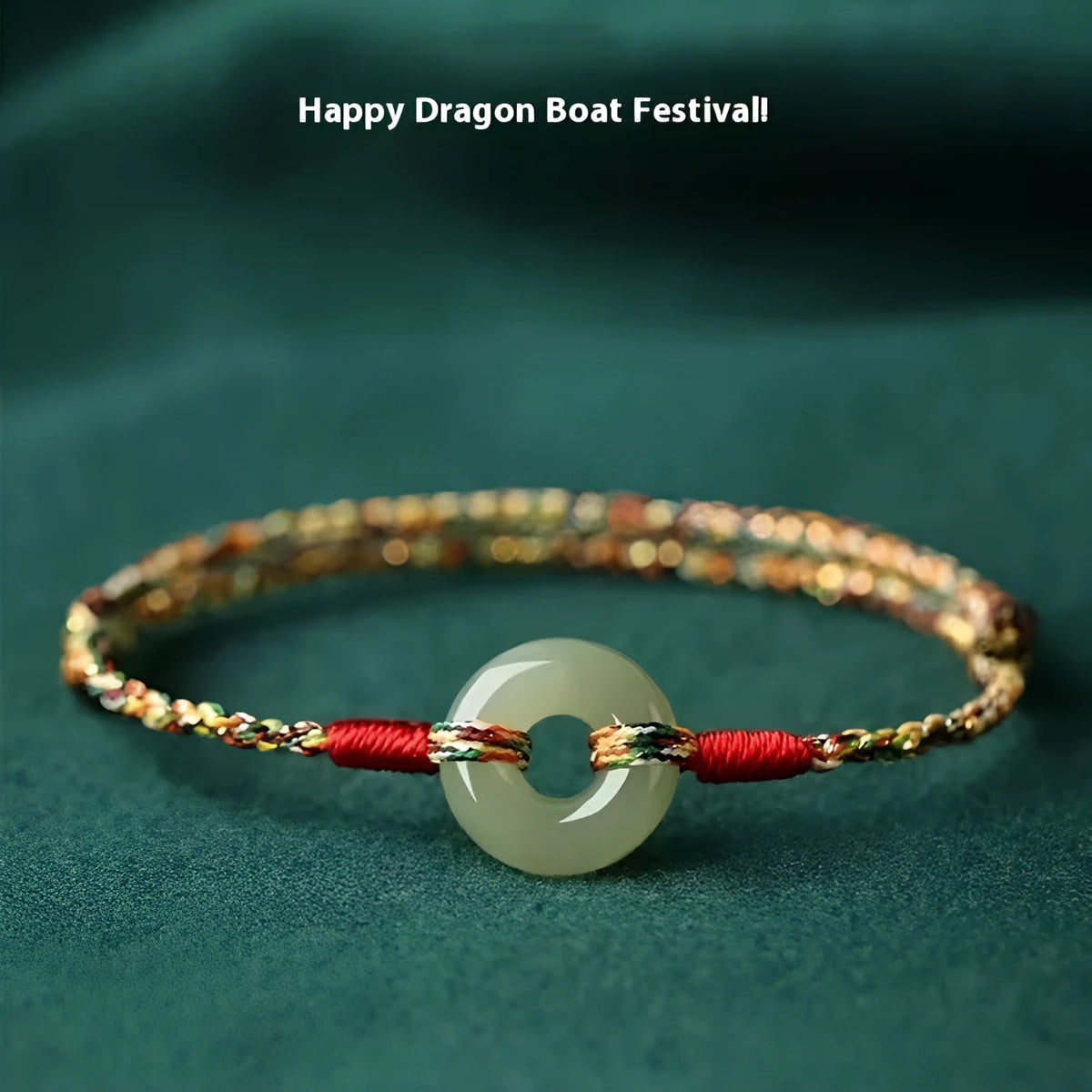 Colourful woven rope bracelet with silver peace buckle fastening on wrist