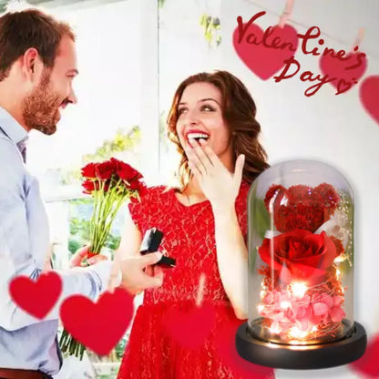 Eternal preserved rose and teddy bear gift box with warm LED lights