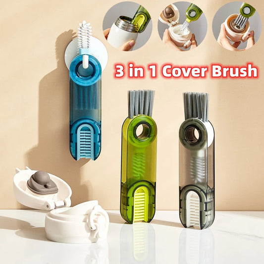 Premium 3-in-1 Cleaning Brush Set with Spiral Brush, Bevel Corner Brush, and Sponge for Cleaning Bottles, Cups, Straws, and More