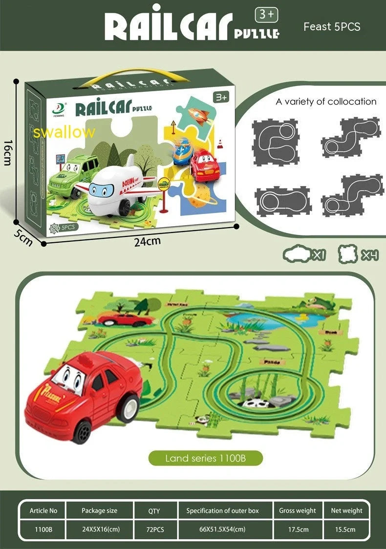 DIY Electric Railroad Speeder Toy with puzzle tracks and automatic car