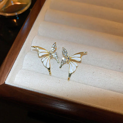 Exquisite rhinestone butterfly stud earrings for women, elegant and versatile fashion jewelry