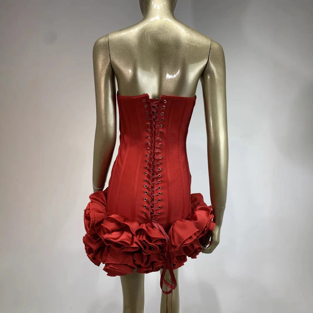 Women's solid colour mid waist polyester dress in red, white and black colour options