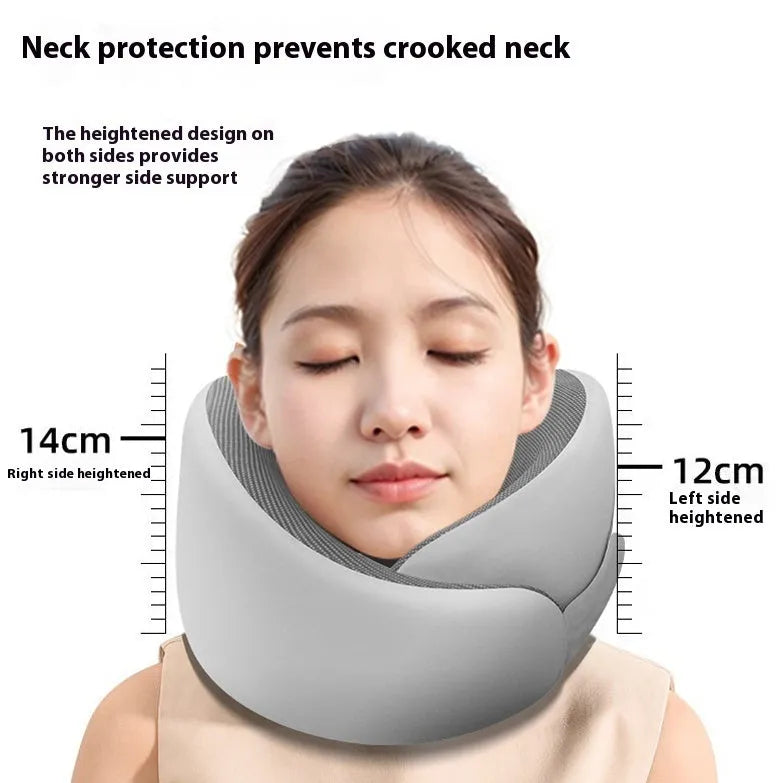 Memory foam U-shaped neck pillow with magnetic cloth protector available in light grey, dark grey and light pink colour options, including convenient packaging choices like round storage box, drawstring bag or gift box set.