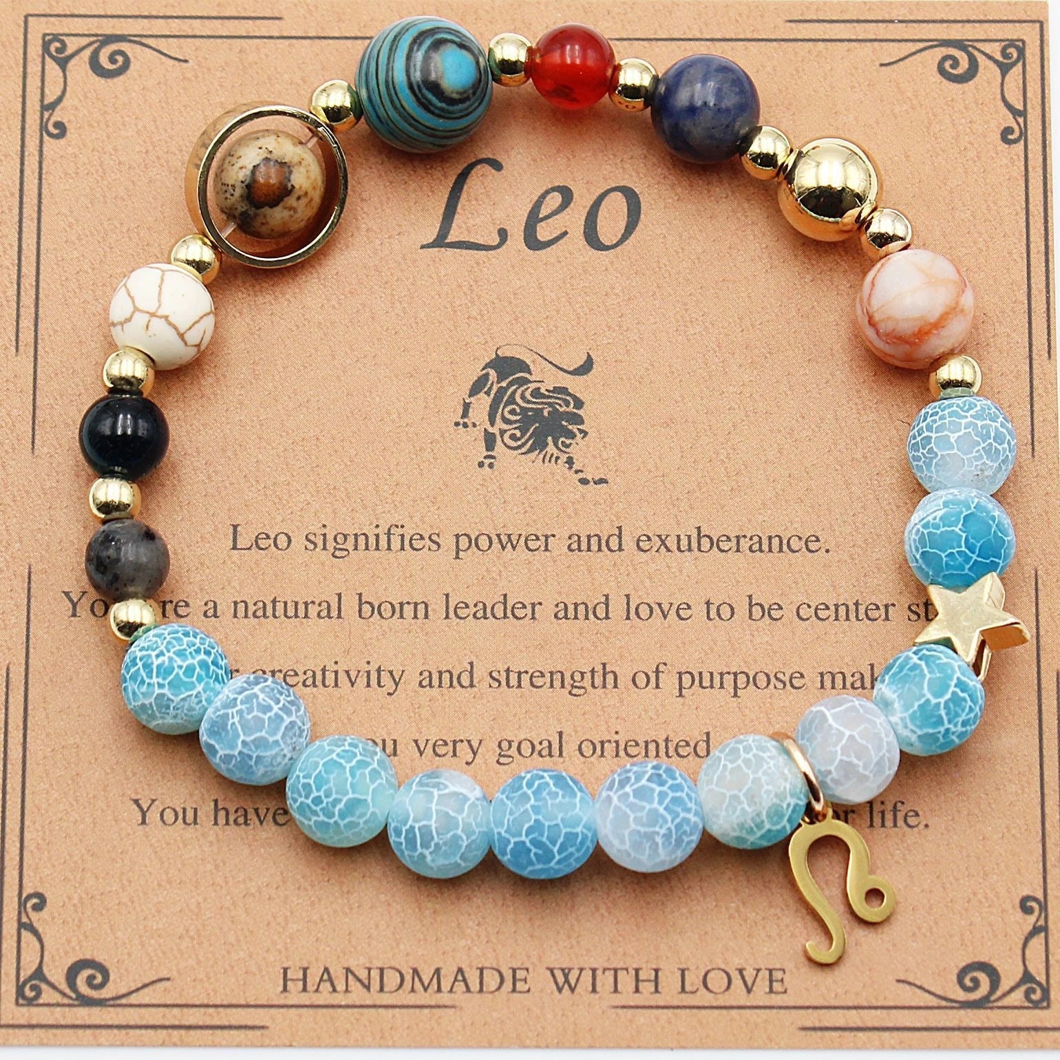Handcrafted zodiac bracelets with natural stone beads and constellation designs