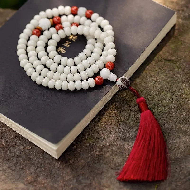 White jade Bodhi beads bracelet with 6x8mm beads in multiple decorative styles for men and women
