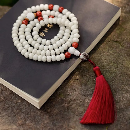 White jade Bodhi beads bracelet with 6x8mm beads in multiple decorative styles for men and women