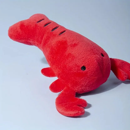Red crab lobster shaped squeaky stuffed dog toy for small and medium breeds on a white background.