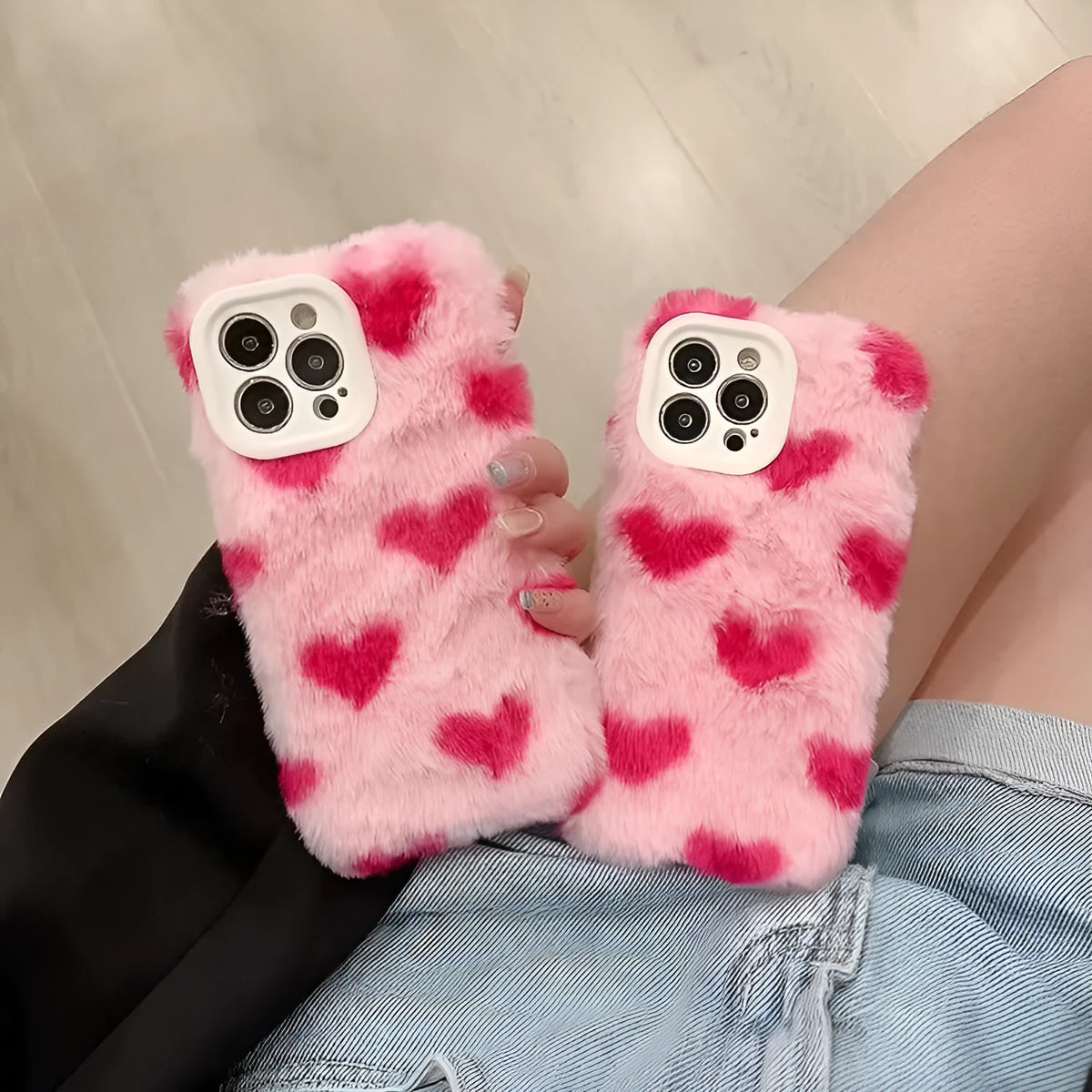Pink silicone iPhone case with a cartoon design on the back