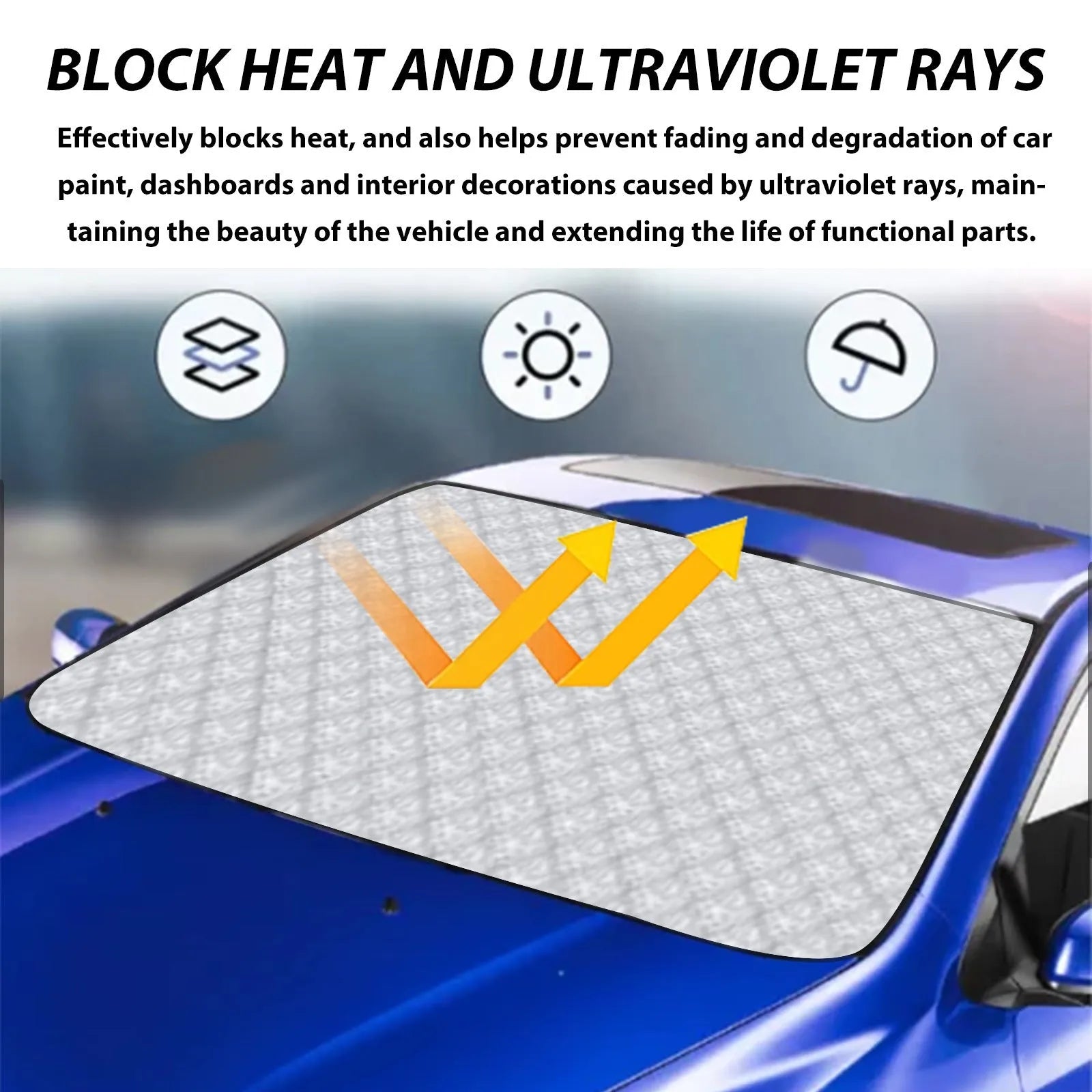 Car windshield aluminium film frost cover showing reflective surface and 140x95cm dimensions