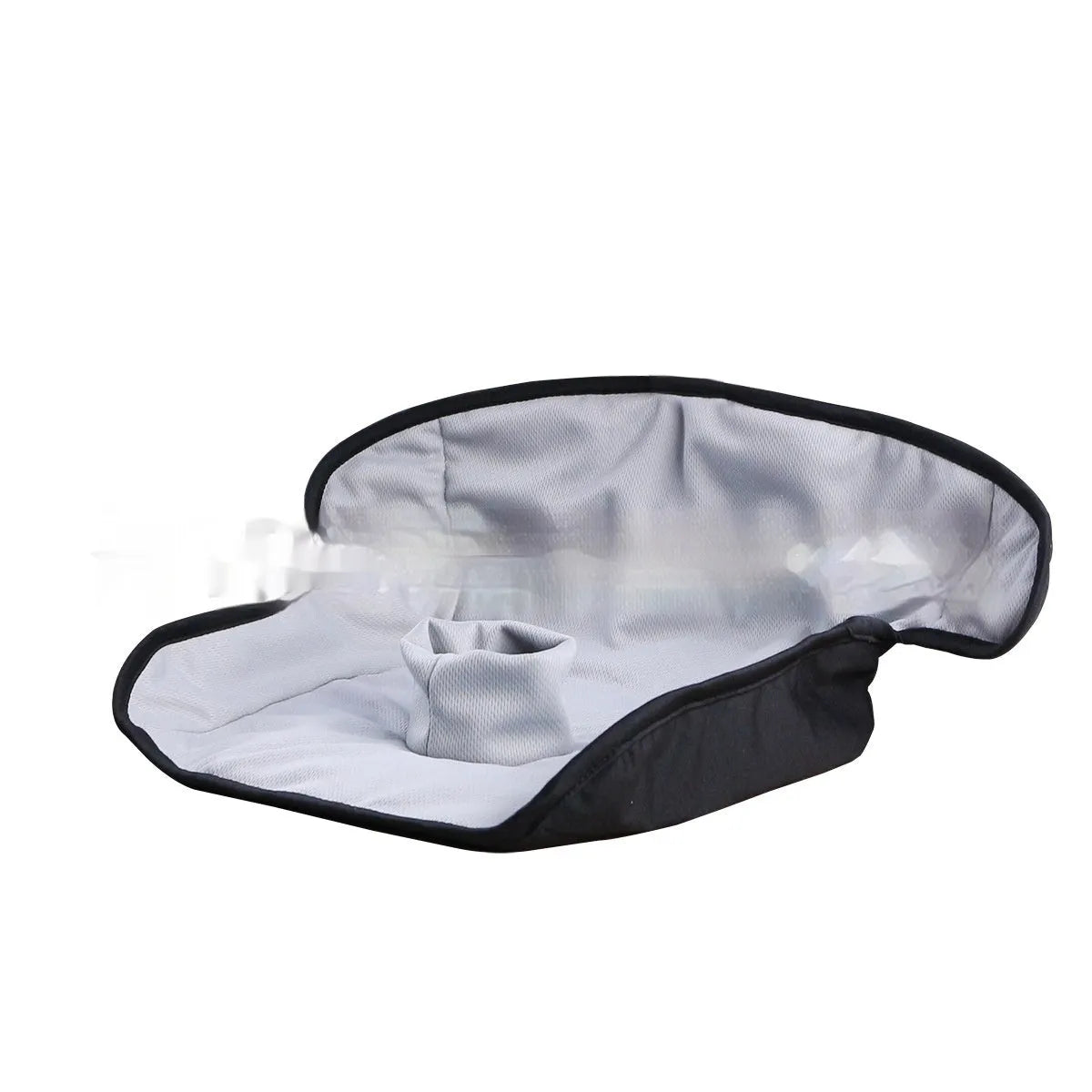 Alien-shaped car seat protective pad with urine separation feature in grey polyester