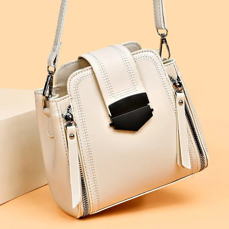 Small square vertical handbag in soft leather texture PU material with sewing thread detail