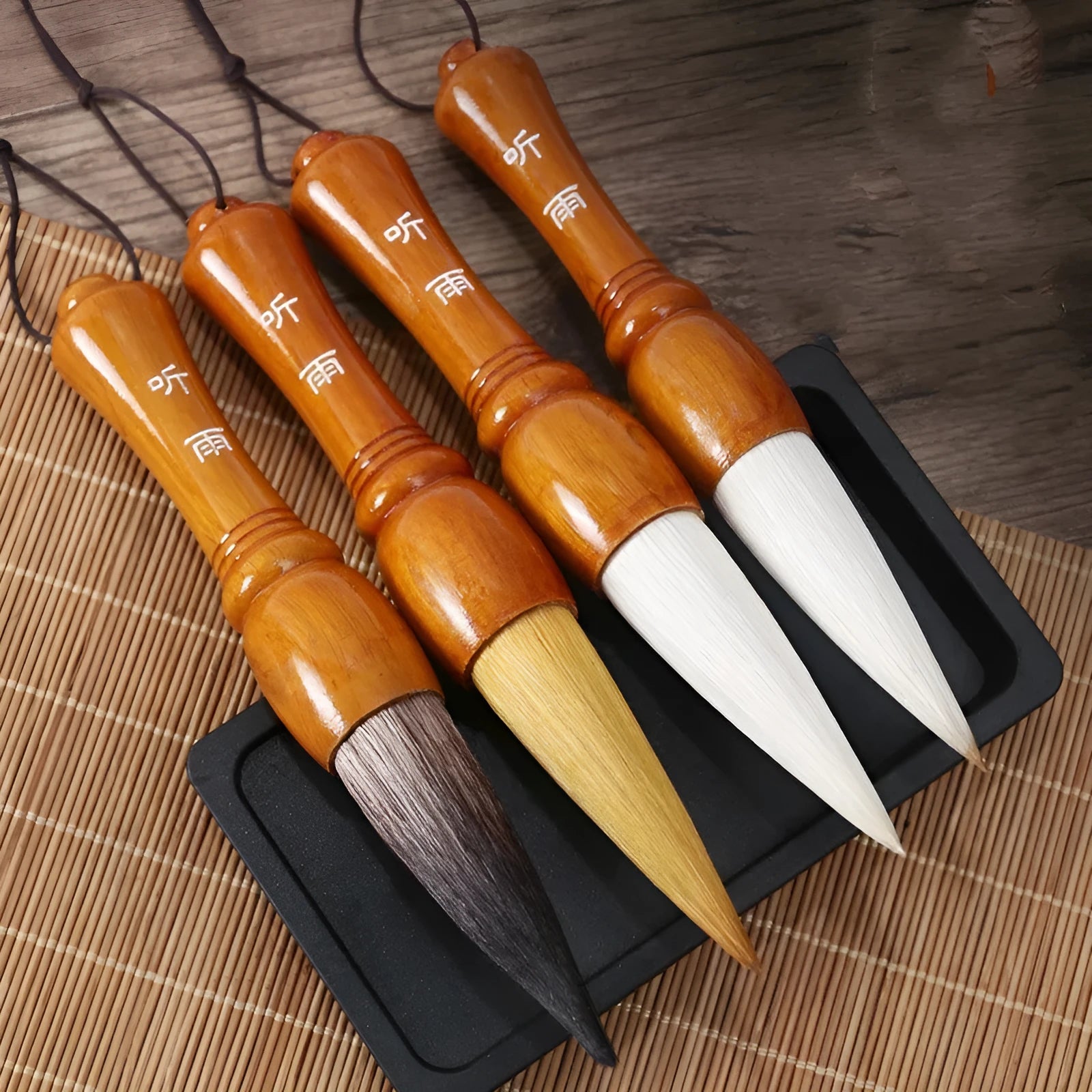 Large traditional Chinese painting wrist brush with wolf and sheep hair nib and bucket shape