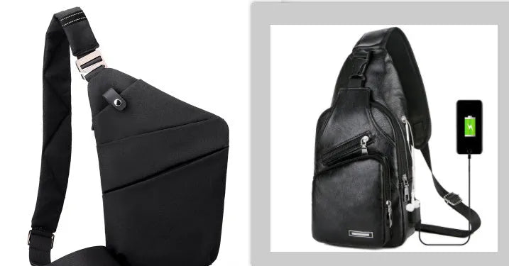 Canvas chest bag 31x20x1cm, 190g, one-shoulder crossbody with anti-radiation fabric inside, smoke black or silver grey