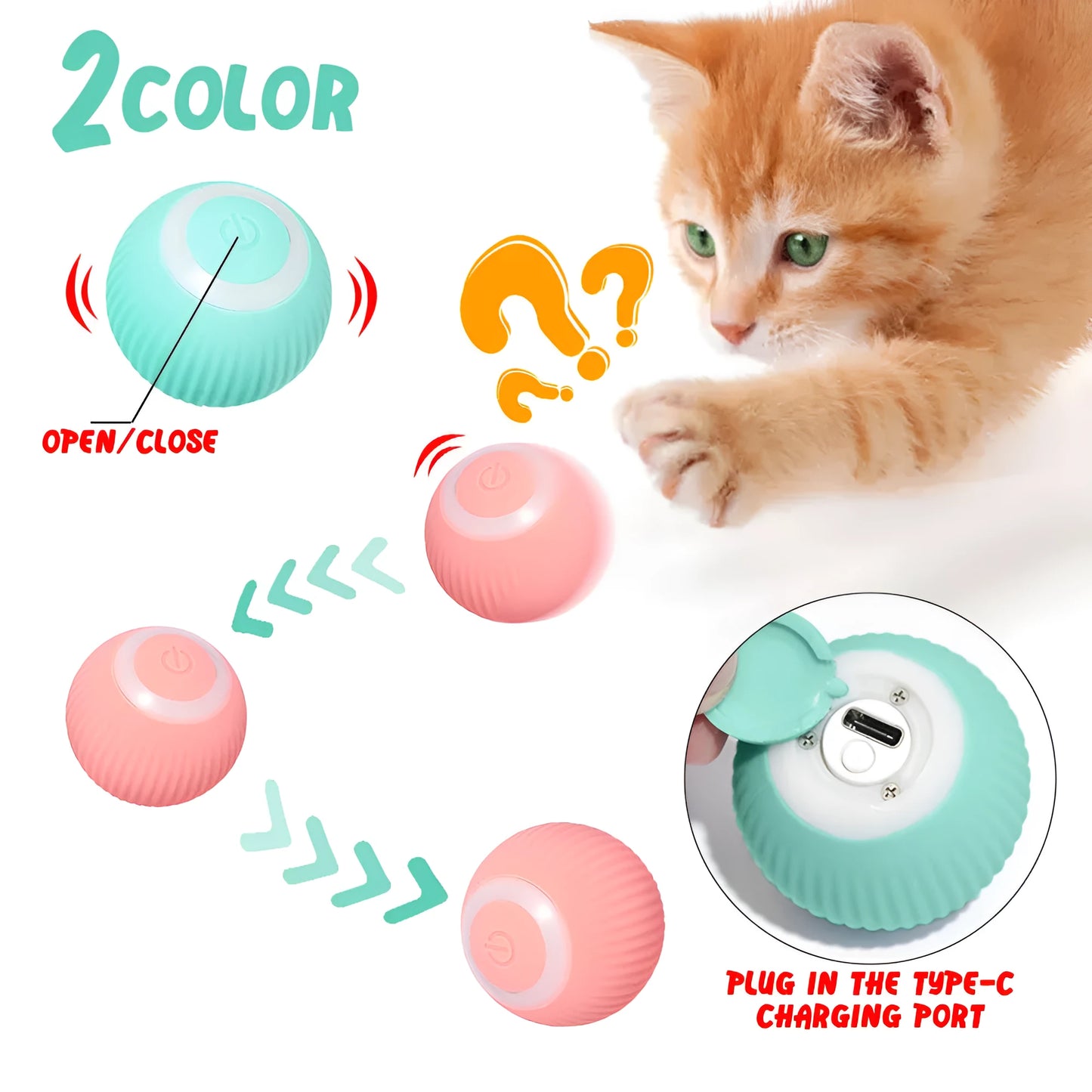 Green automatic rotating ball cat toy with 43mm diameter for interactive pet play