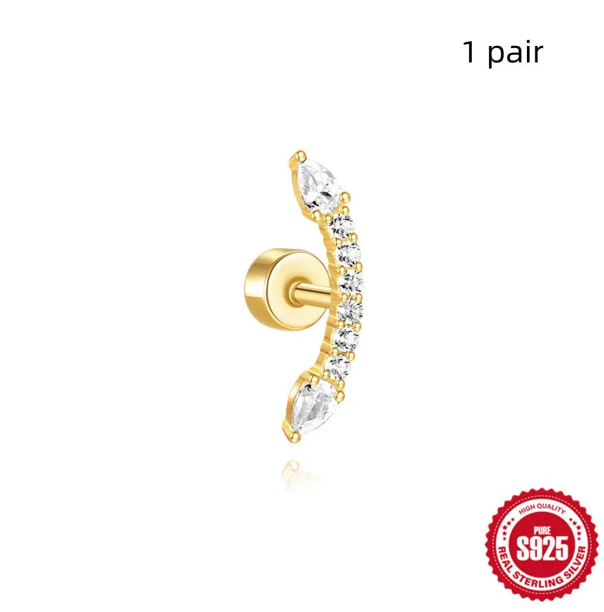 S925 sterling silver flat column thread ear bone stud in a gold plated finish.