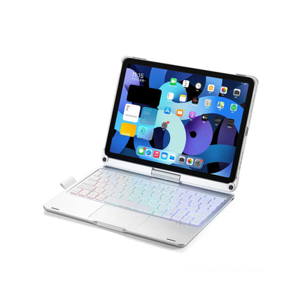 Rotating Bluetooth keyboard with touch backlight for iPad in black, rose gold, or silver colours