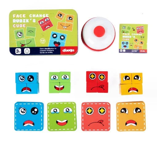 Clever Wooden Emoji Cube Puzzle - Educational Building Blocks for UK Children