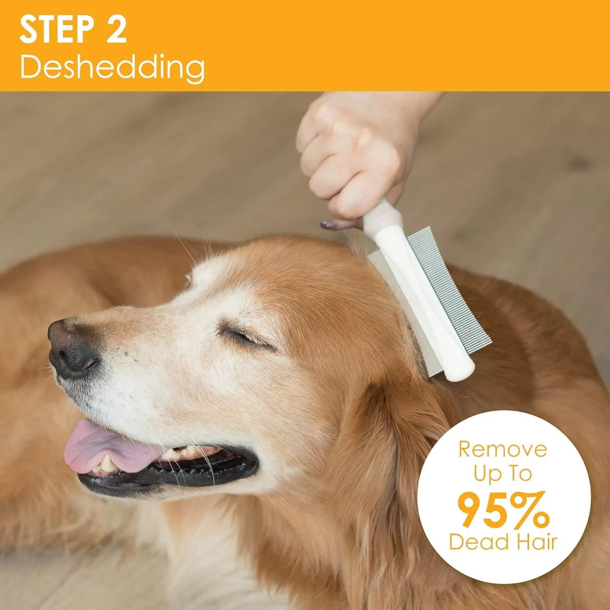 White 2-in-1 dog and cat deshedding brush with grooming comb, curved design, and ergonomic handle