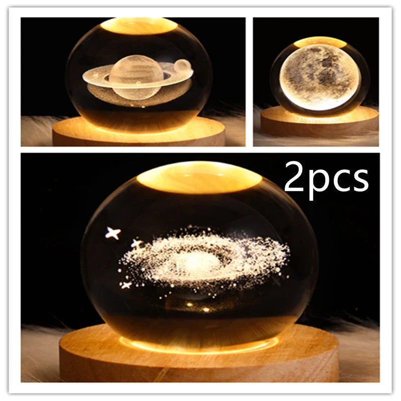 Enchanting galaxy crystal ball night light with 3D pattern, creating a mesmerizing celestial display for bedroom decor