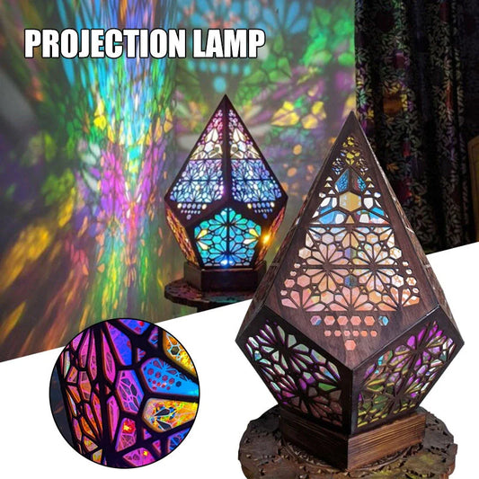Bohemian Starry Sky Projection Floor Lamp with wooden base projecting stars