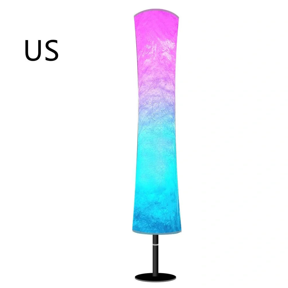 Circular fabric floor lamp with RGB lighting standing 1.66 metres tall with remote control