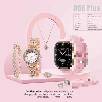 A58plus smart watch showing colour options with touch screen and strap