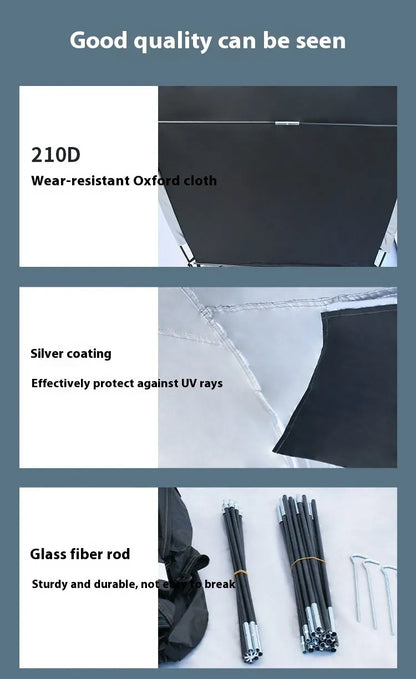 Large black outdoor roof tent for storing two bicycles, showing full assembly with brackets.
